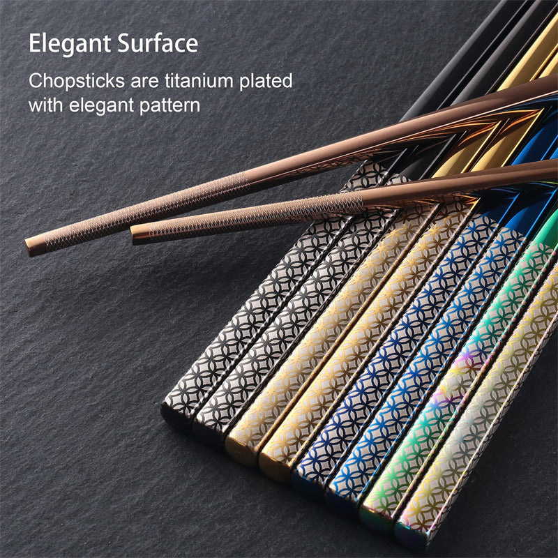 Korean Metal Chopsticks Reusable 304 Stainless Steel Chopsticks 5 Pairs Gift Set
