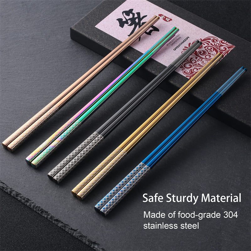 Korean Metal Chopsticks Reusable 304 Stainless Steel Chopsticks 5 Pairs Gift Set