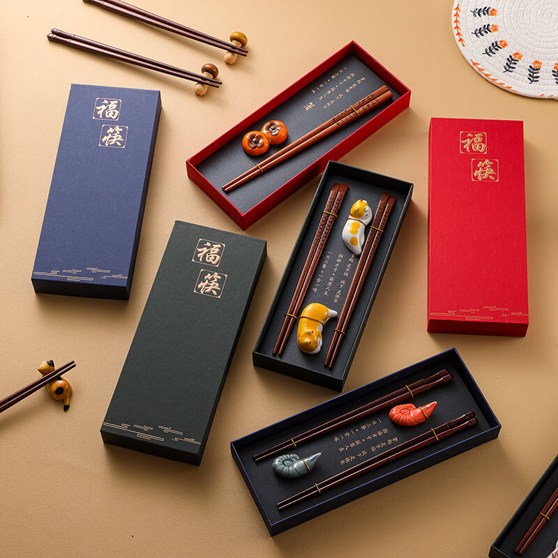 Premium Wooden Chopstick and Chopstick Rest Chinese Style Gift 2 Pairs Sets