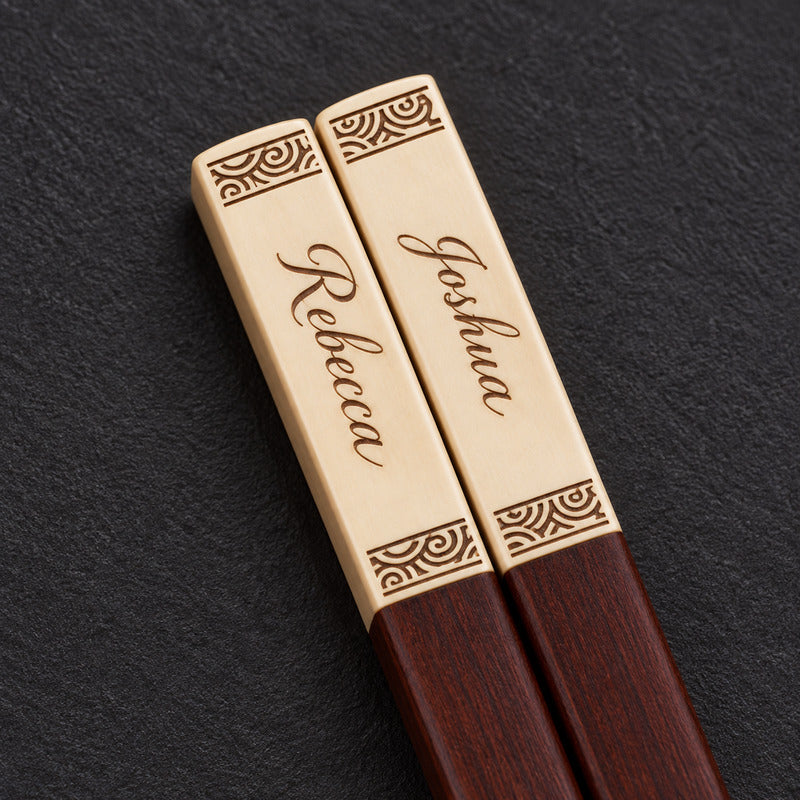 Personalized Wooden Chopsticks Gift Set for Two – 2 Pairs with Chopstick Rests & Gold-Tone Caps