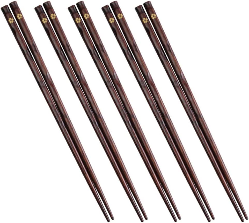 Brown Sakura Wooden Chopsticks Japanese Style Gift 5 Pairs Sets
