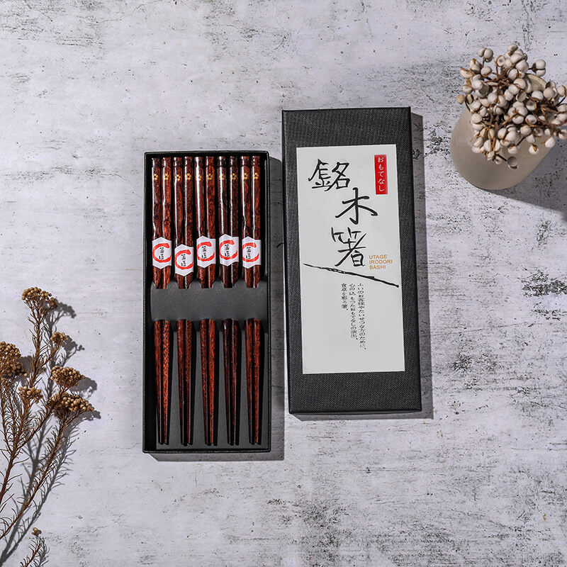 Brown Sakura Wooden Chopsticks Japanese Style Gift 5 Pairs Sets
