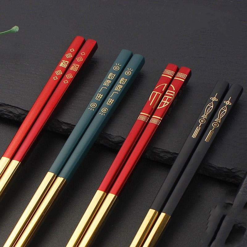 Colorful 304 Stainless Steel Chopsticks Chinese Style Luxury Gift Box