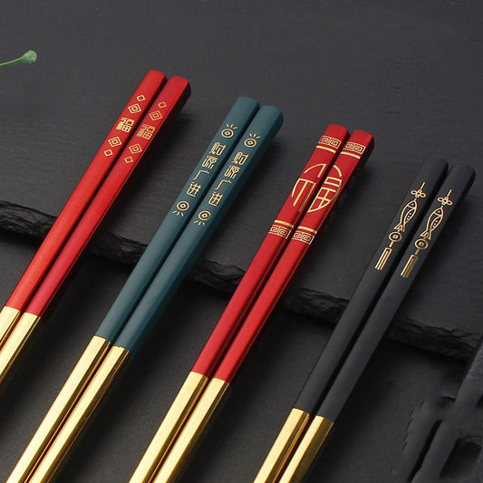 Colorful 304 Stainless Steel Chopsticks Chinese Style Luxury Gift Box