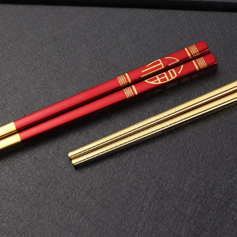 Colorful 304 Stainless Steel Chopsticks Chinese Style Luxury Gift Box
