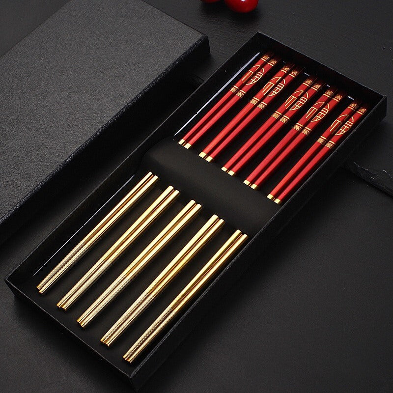 Colorful 304 Stainless Steel Chopsticks Chinese Style Luxury Gift Box