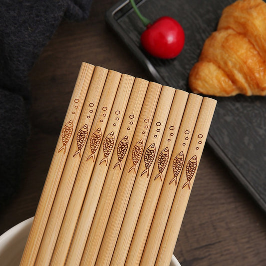 Fish Bubble Natural Bamboo Chopsticks Chinese Style 10 Pairs Sets