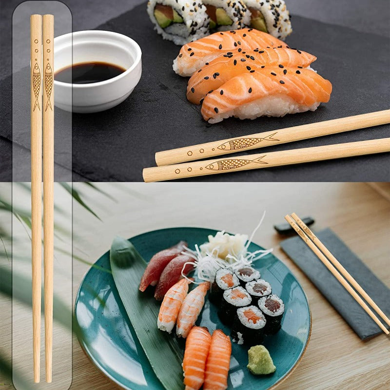 Fish Bubble Natural Bamboo Chopsticks Chinese Style 10 Pairs Sets
