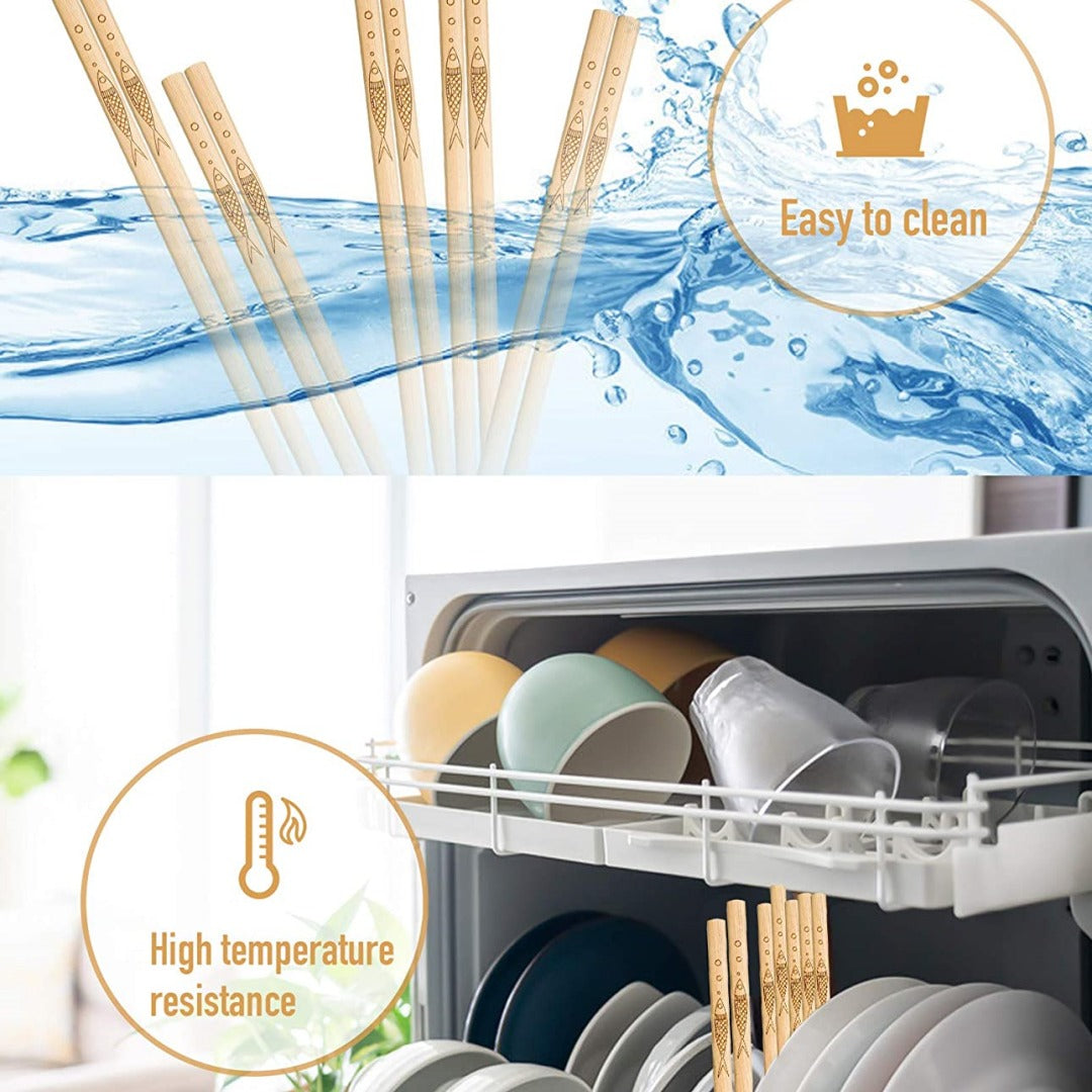 Fish Bubble Natural Bamboo Chopsticks Chinese Style 10 Pairs Sets