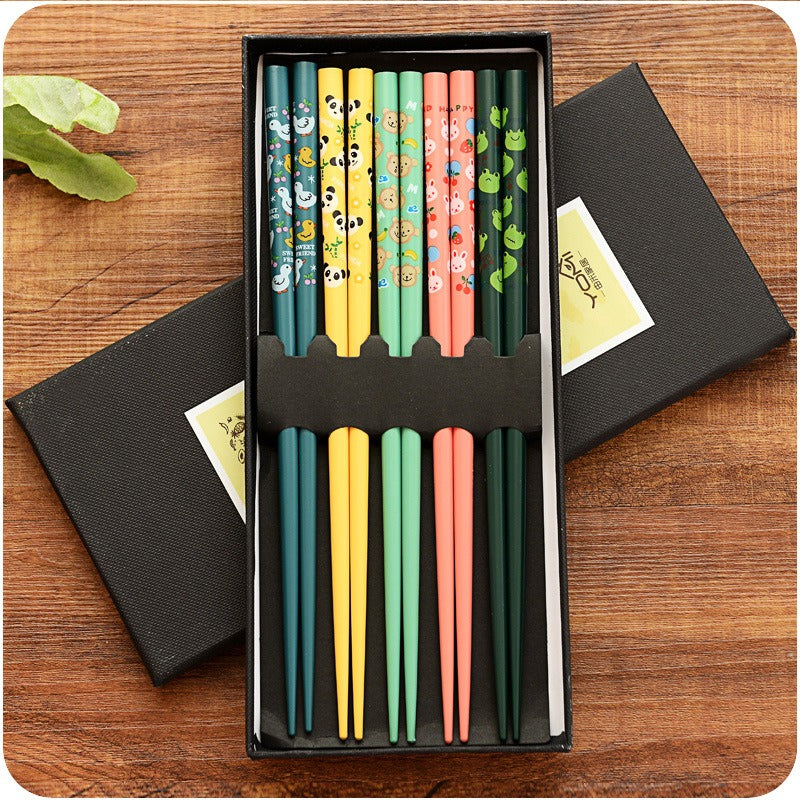 Kawaii Colorful Animals Reusable Natural Bamboo Chopsticks 5 Pairs Sets