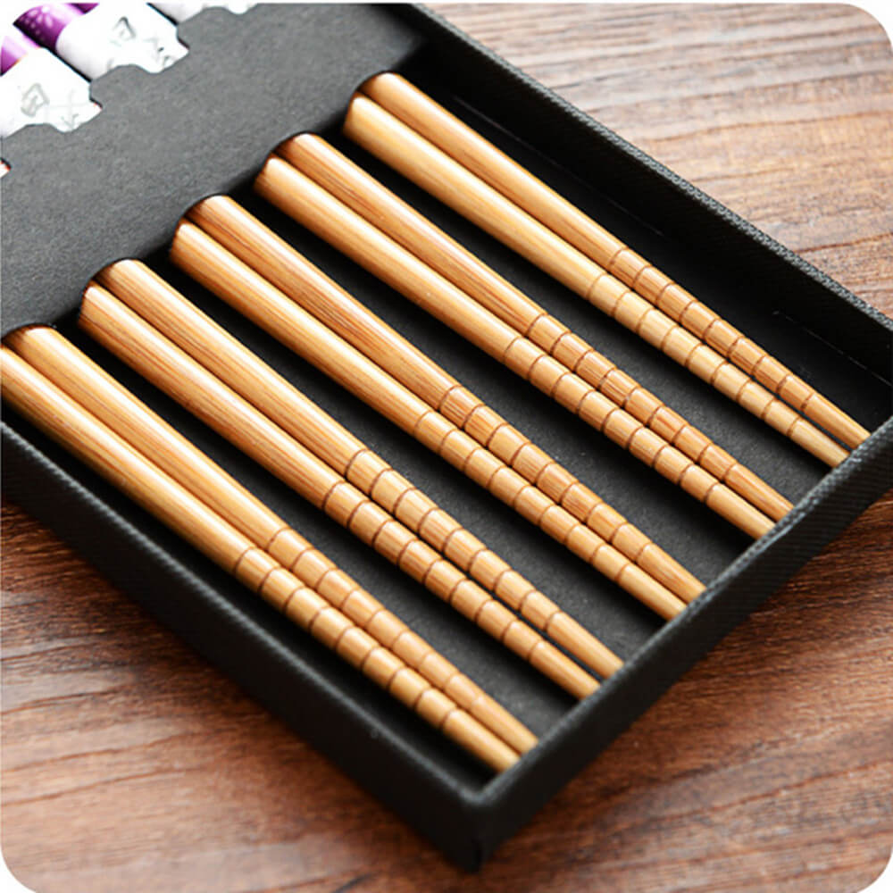 Kawaii Purple Rabbit Reusable Natural Bamboo Chopsticks 5 Pairs Sets