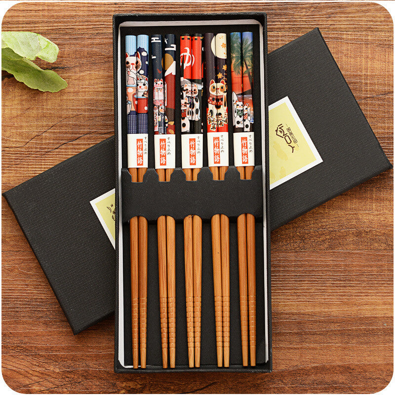 Lucky Cat Natural Bamboo Chopsticks