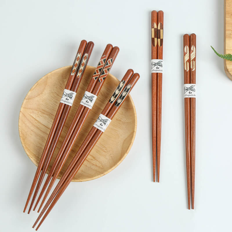 Red Sandalwood Chopsticks Japanese Painted Style Creative Gift 5 Pairs Sets