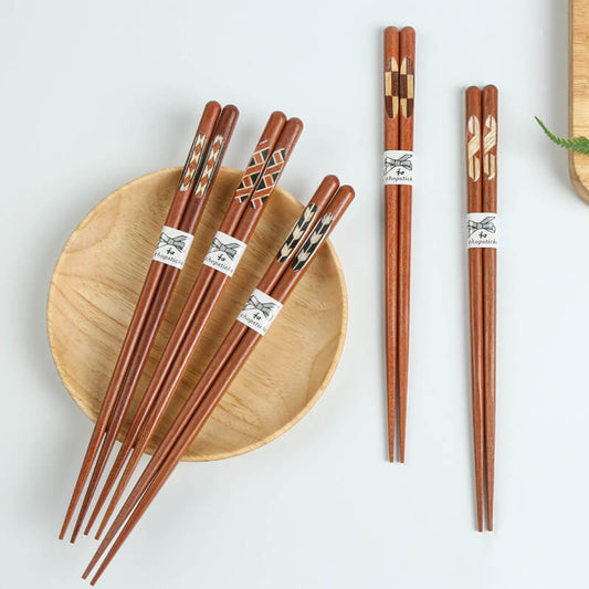 Red Sandalwood Chopsticks Japanese Painted Style Creative Gift 5 Pairs Sets