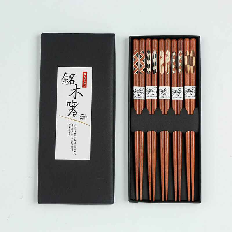 Red Sandalwood Chopsticks Japanese Painted Style Creative Gift 5 Pairs Sets
