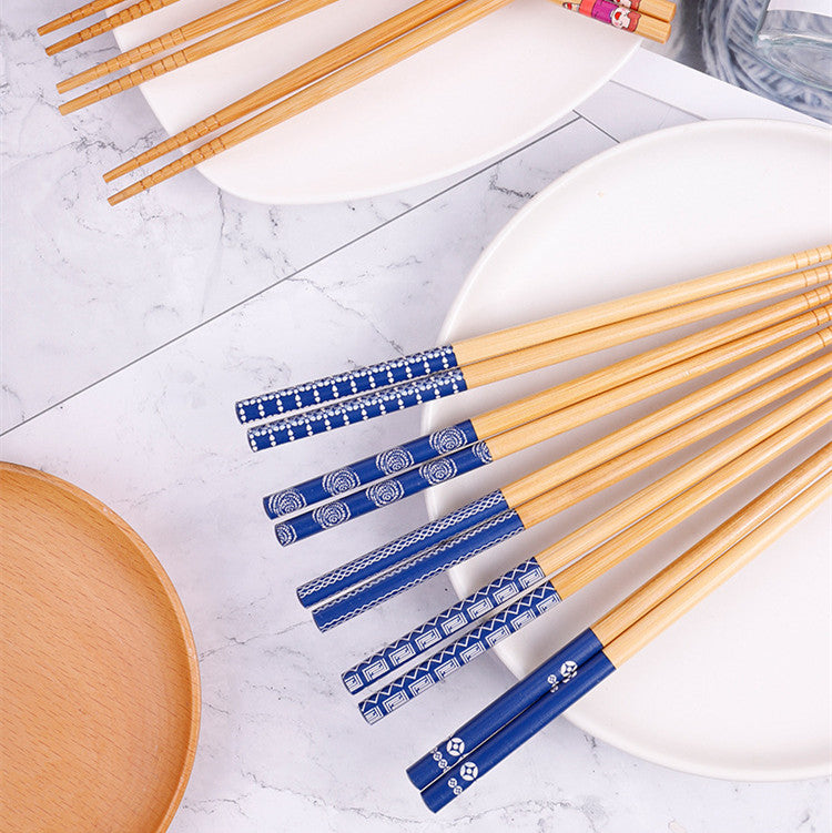 Reusable Natural Bamboo Chopsticks Japanese Style Gift 5 Pairs Sets