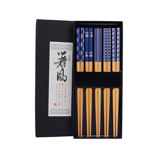Reusable Natural Bamboo Chopsticks Japanese Style Gift 5 Pairs Sets