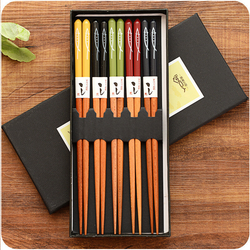 Pretty Natural Bamboo Chopsticks Japanese Saury Style Gift 5 Pairs Sets