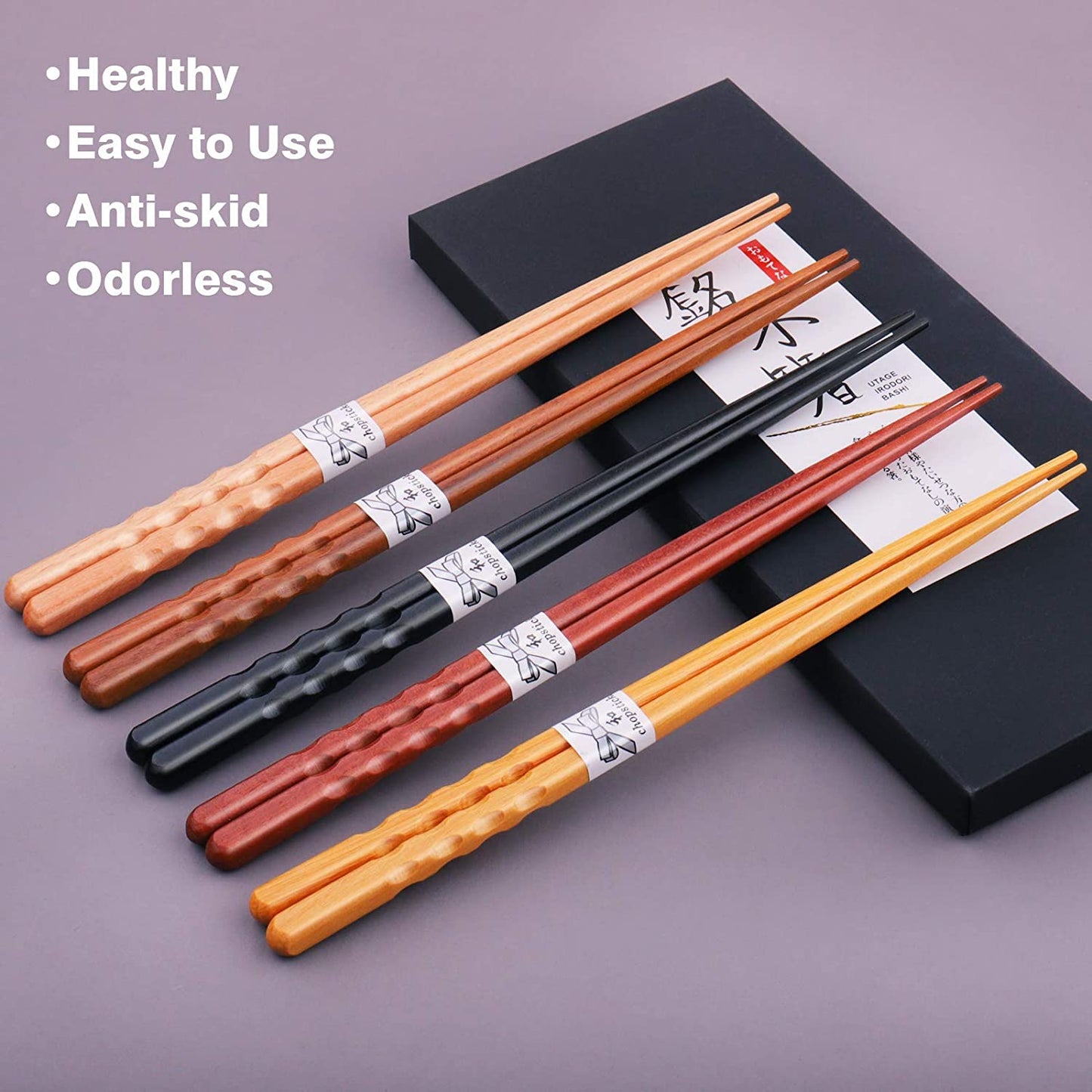 Wiederverwendbare gedrehte Essstäbchen aus Holz im japanischen Stil, kreatives Geschenk, 5 Paar Sets