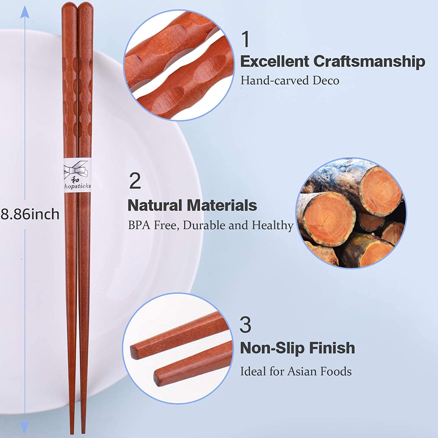 Wiederverwendbare gedrehte Essstäbchen aus Holz im japanischen Stil, kreatives Geschenk, 5 Paar Sets