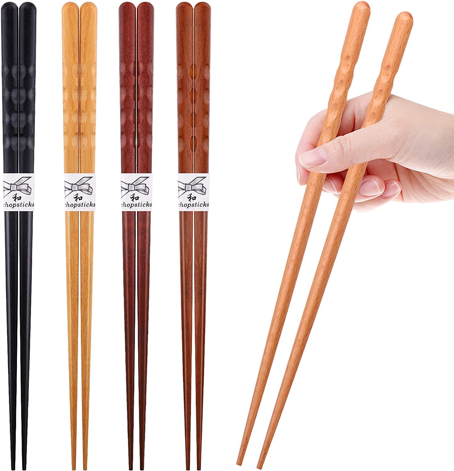 Wiederverwendbare gedrehte Essstäbchen aus Holz im japanischen Stil, kreatives Geschenk, 5 Paar Sets