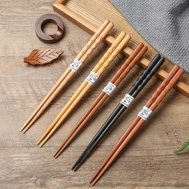 Wiederverwendbare gedrehte Essstäbchen aus Holz im japanischen Stil, kreatives Geschenk, 5 Paar Sets
