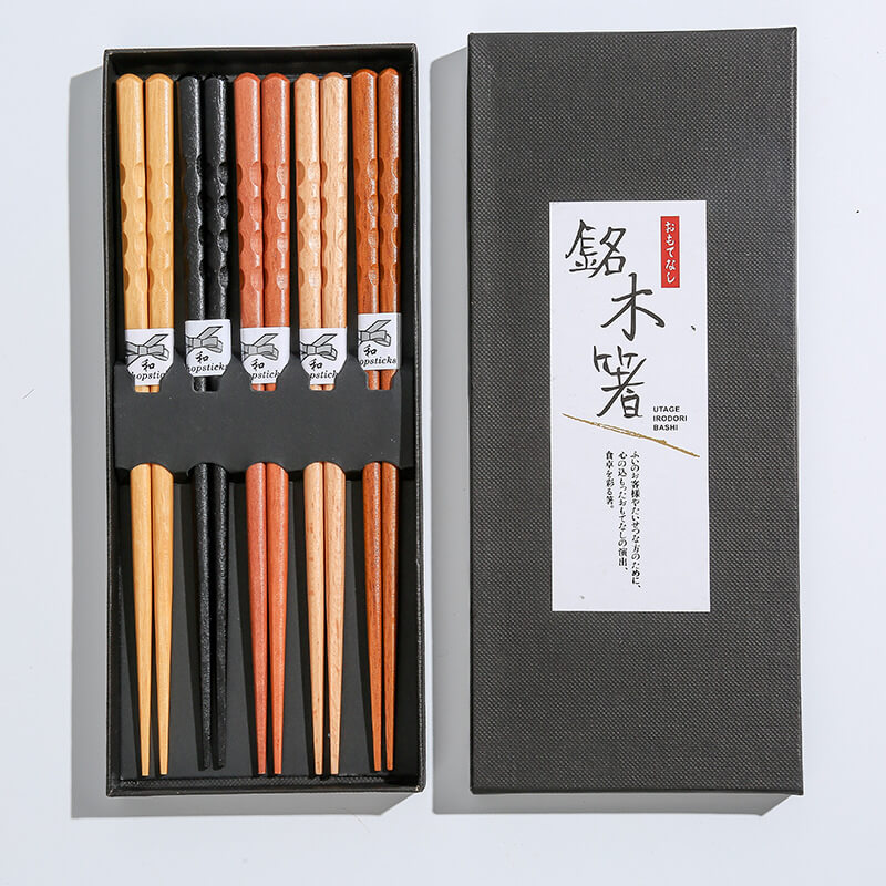 Wiederverwendbare gedrehte Essstäbchen aus Holz im japanischen Stil, kreatives Geschenk, 5 Paar Sets