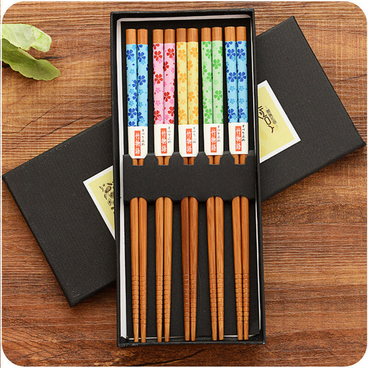 Sakura Natural Bamboo Chopsticks Japanese Personalized Style Gift 5 Pairs Sets