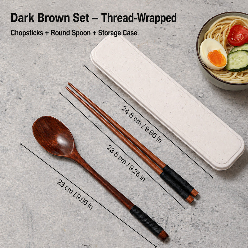 Portable Wooden Chopsticks & Spoon Set with Travel Case