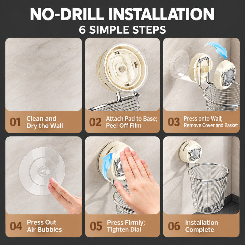 304 Stainless Steel Wall-Mounted Chopstick Holder with No-Drill Suction Cup
