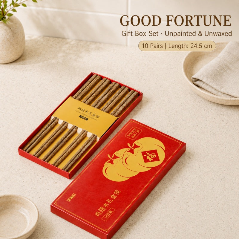 10-Pair Natural Wenge Wood Chinese Chopsticks Gift Set
