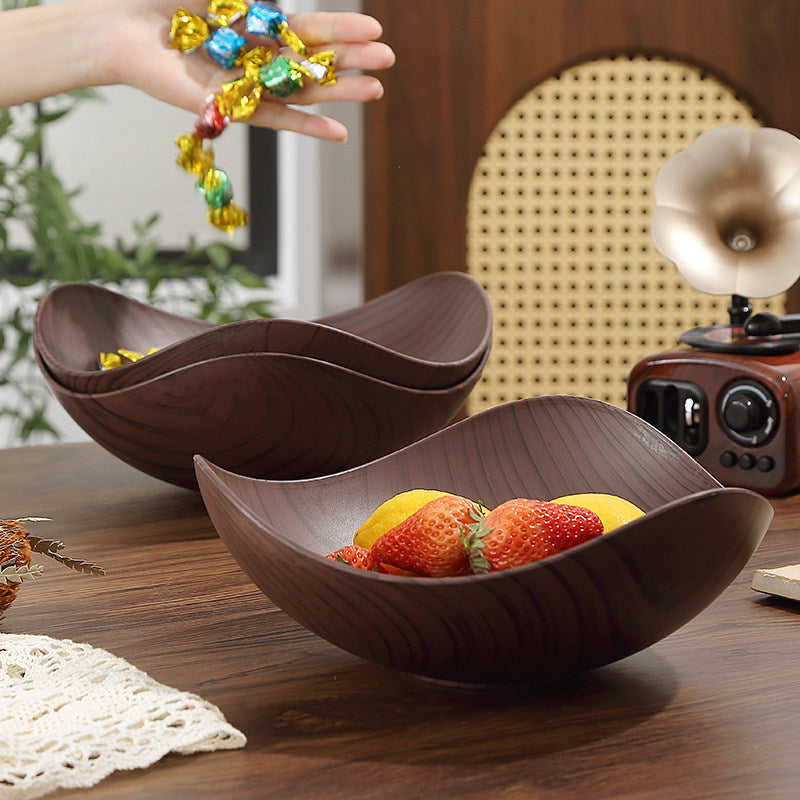 Black‑Sandalwood Grain Retro Fruit Bowl & Fruit Plate Decorative Serving Tray