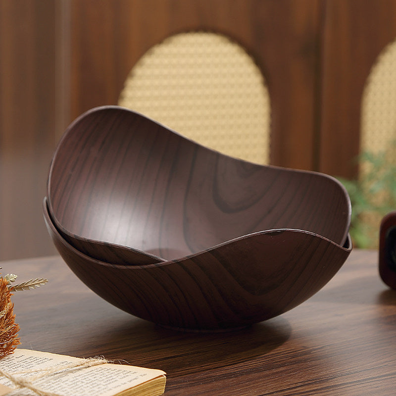 Black‑Sandalwood Grain Retro Fruit Bowl & Fruit Plate Decorative Serving Tray  2 Sets