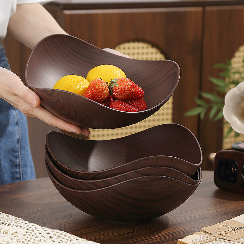 Black‑Sandalwood Grain Retro Fruit Bowl & Fruit Plate Decorative Serving Tray  4 Sets
