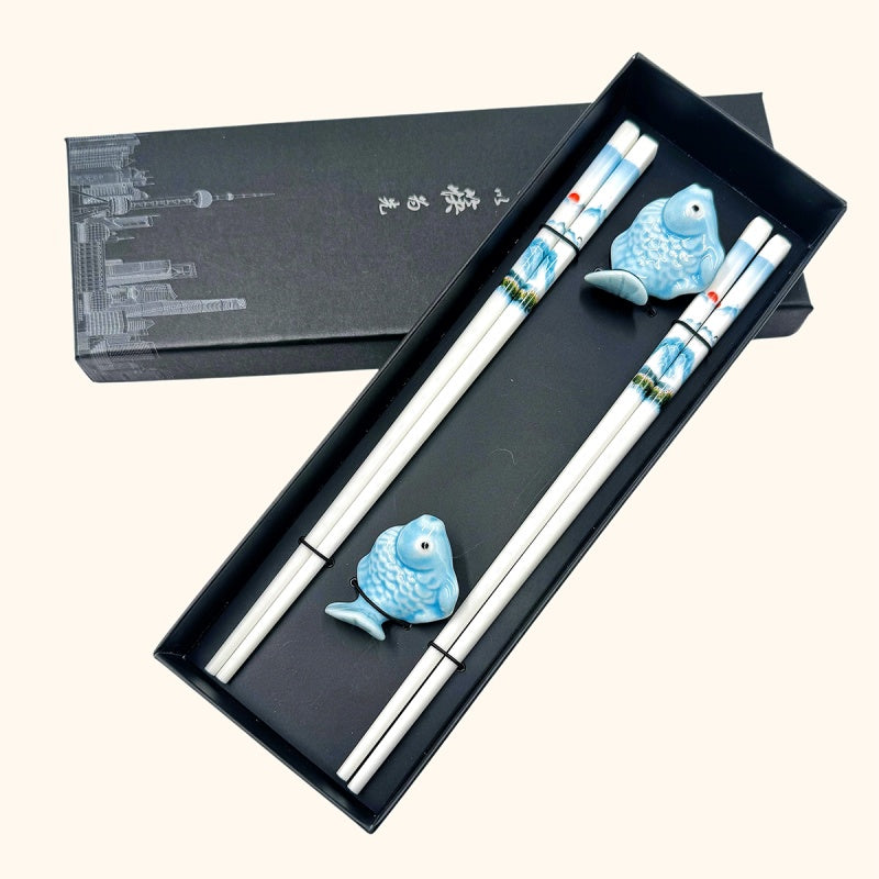 2 Pairs – Chinese Landscape with Fish Rests & Gift Bag