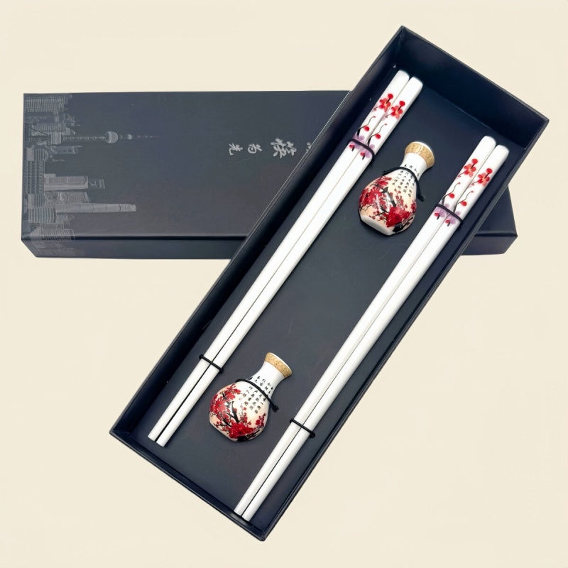2 Pairs – Red Plum Blossom with Rests & Gift Bag