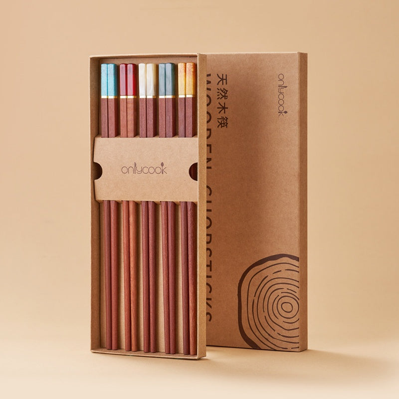 9.8-inch wooden chopsticks set with five colored handles