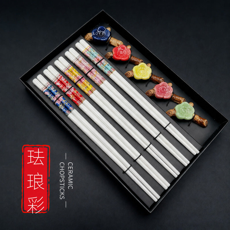 5 Pairs – Multicolor Floral with Chopstick Rests