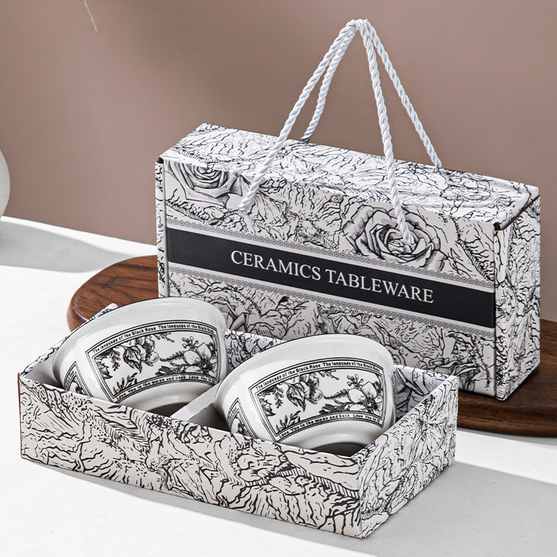 Black Rose Bowl and Chopsticks Gift Set
