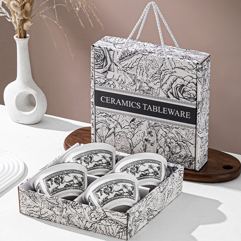 Black Rose Bowl and Chopsticks Gift Set