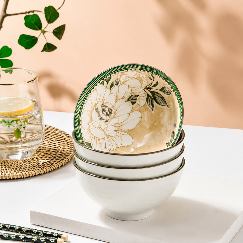 Camellia Ceramic Bowl and Chopsticks Gift Set