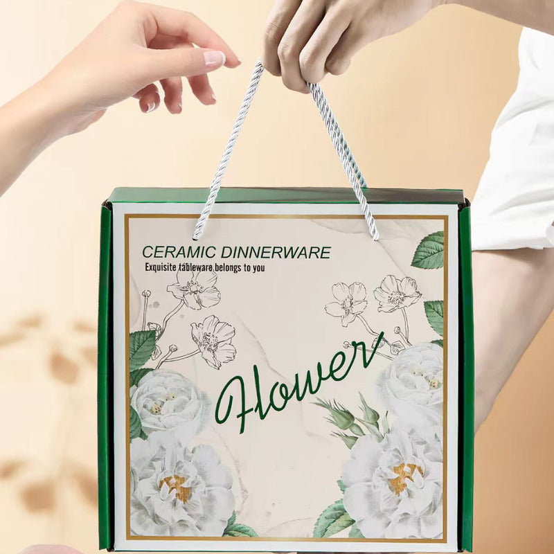 Camellia Ceramic Bowl and Chopsticks Gift Set