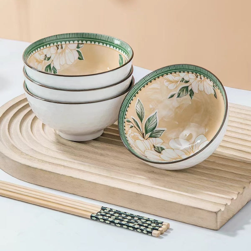 Camellia Ceramic Bowl and Chopsticks Gift Set