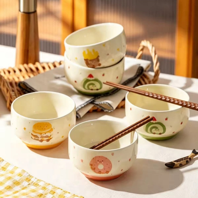 4.6-inch ceramic rice bowl with cute donut design