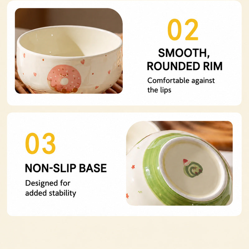 Microwave and dishwasher safe ceramic rice bowl