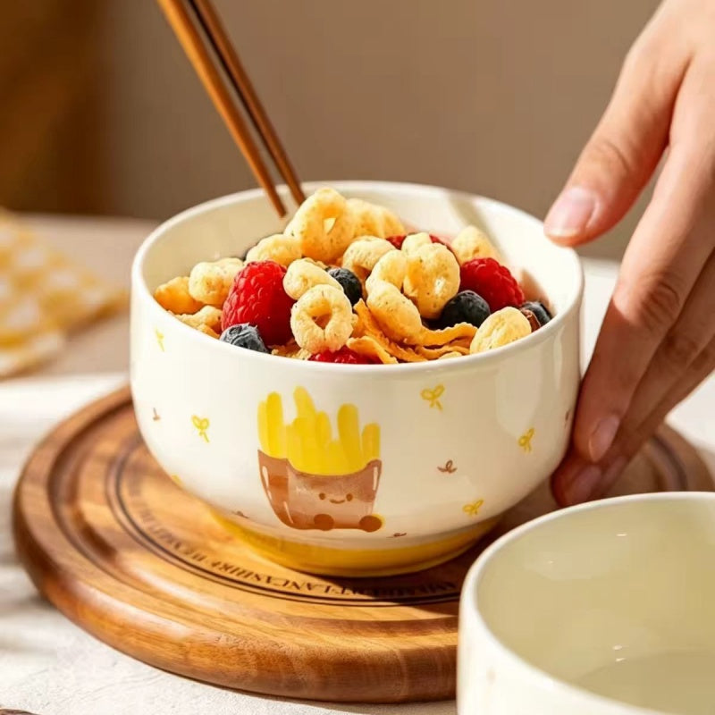 Ceramic rice bowl with rounded rim and stable footed base