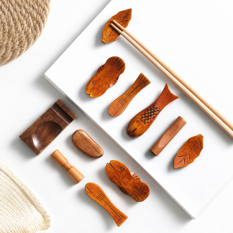 Handcrafted Wooden Chopstick Rests in Japanese-Inspired Designs