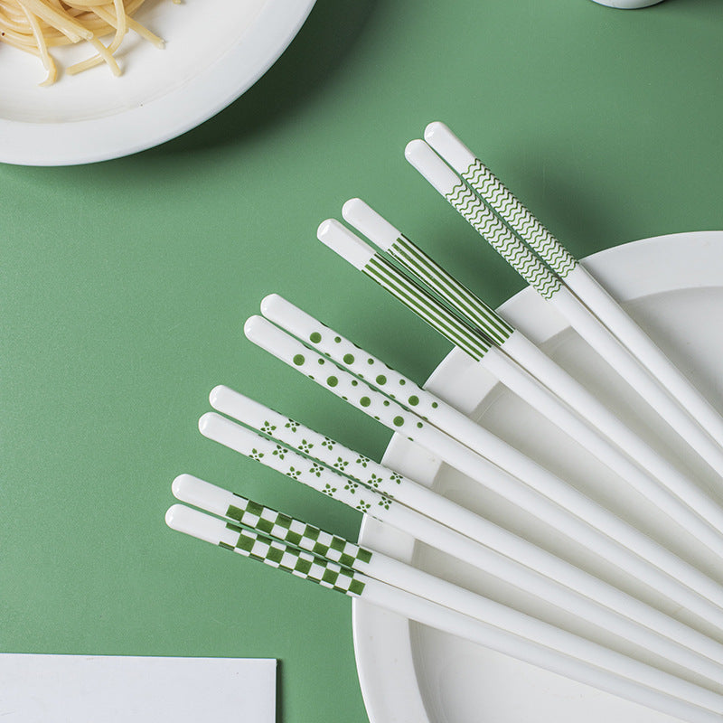 High-End Green Wavy Ceramic Chopsticks Japanese Style Gift 5 Pairs Sets