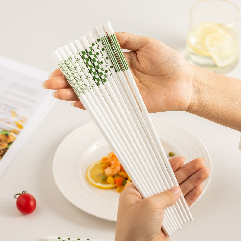 High-End Green Wavy Ceramic Chopsticks Japanese Style Gift 5 Pairs Sets