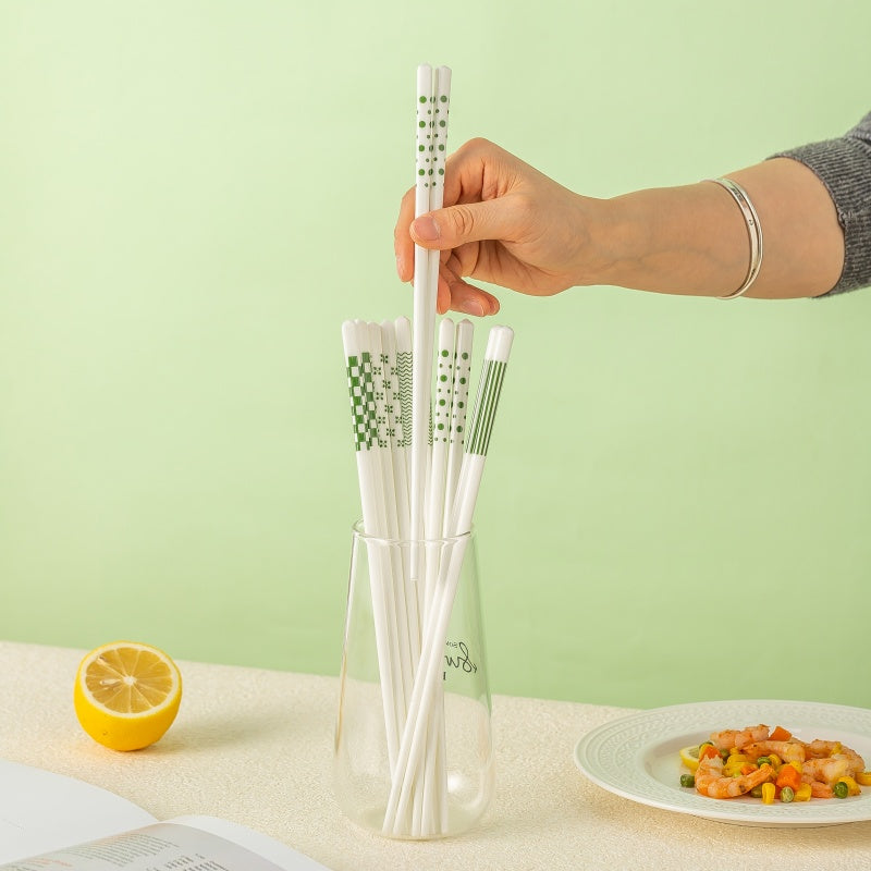 High-End Green Wavy Ceramic Chopsticks Japanese Style Gift 5 Pairs Sets